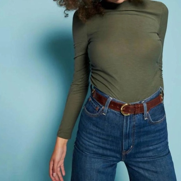 NWT NATION LTD Rita Mock Neck Long Sleeve Top in Stoned Army Green - Picture 1 of 8